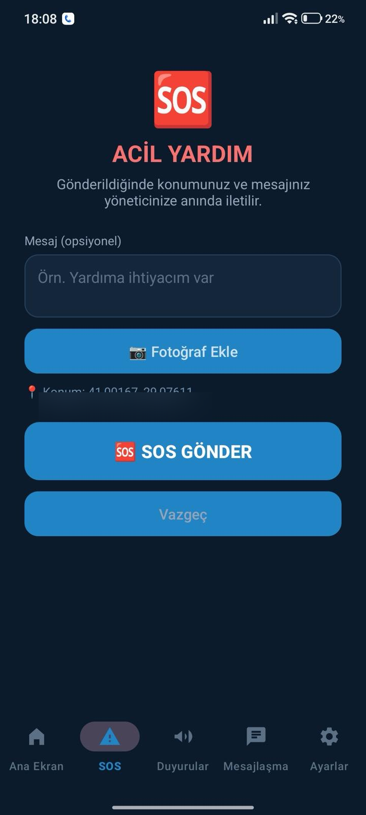 Mobil — SOS acil yardım